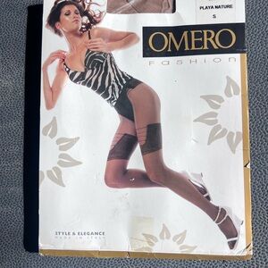 Omero Sheer Brown Pantyhose Size S NWT Embroidered Bikini. Made in Italy 🇮🇹